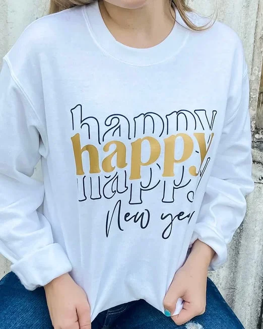 A perfect wardrobe for fashionable women   Happy Happy New Year White Pullover