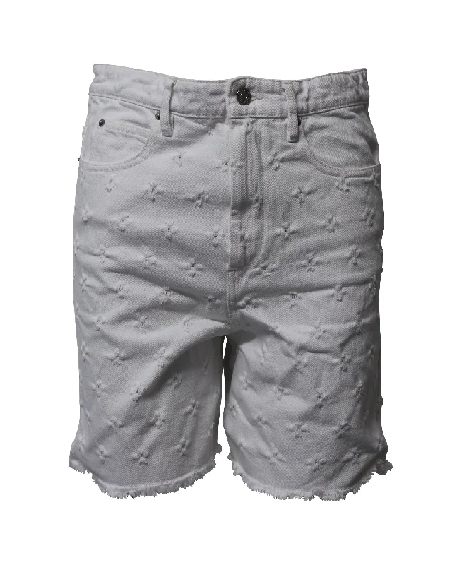Affordable fashion that looks high-end Isabel Marant Etoile Distressed Bermuda Shorts in White Cotton Denim Affordable fashion that looks high-end Isabel Marant Etoile Distressed Bermuda Shorts in White Cotton Denim