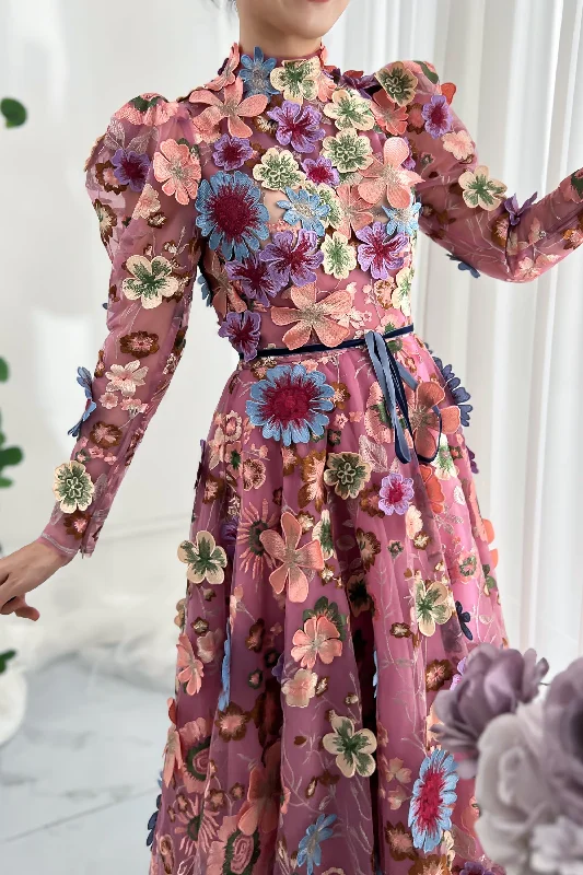 Stylish and comfortable outfits for women Leg-of-mutton Sleeves Emboridery Floral Dress with Open Back Stylish and comfortable outfits for women Leg-of-mutton Sleeves Emboridery Floral Dress with Open Back