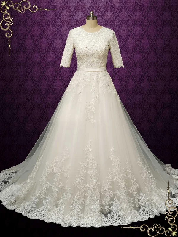 Look and feel your best in our women’s wear   Modest Lace Wedding Dress with Half Sleeves LYA