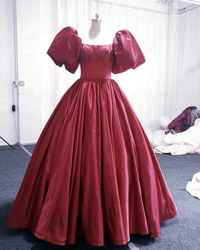 Sustainable fashion for stylish women   Puffy Sleeves Ball Gown Satin Dresses