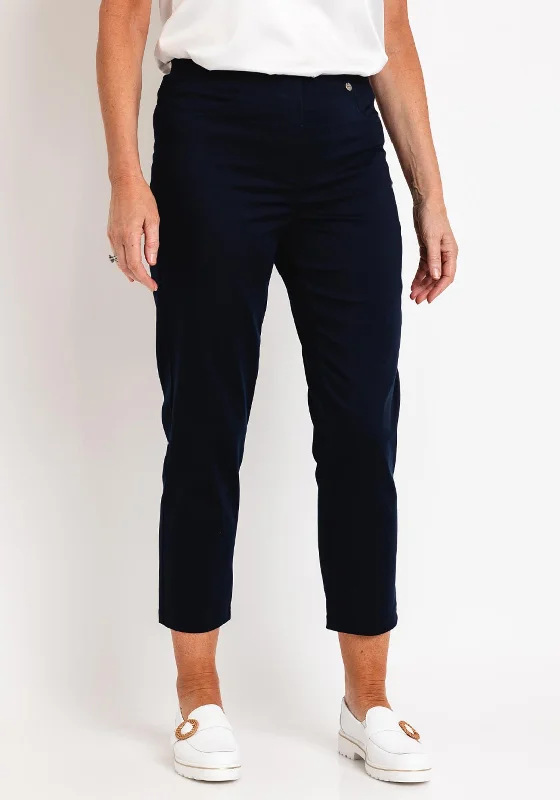 Stylish plus-size clothing for women   Robell Bella 09 Slim Cropped Trousers, Navy