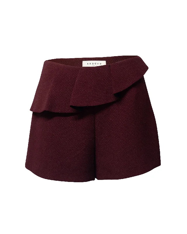 Express your style with fashionable women’s clothing Sandro Paris Ruffled Textured Shorts in Burgundy Polyester Express your style with fashionable women’s clothing Sandro Paris Ruffled Textured Shorts in Burgundy Polyester