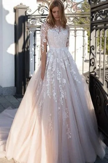 Trendy women’s clothing with a modern twist Simple Illusion Jewel A Line Lace Floor-length Long Sleeve Wedding Dress with Appliques Trendy women’s clothing with a modern twist Simple Illusion Jewel A Line Lace Floor-length Long Sleeve Wedding Dress with Appliques