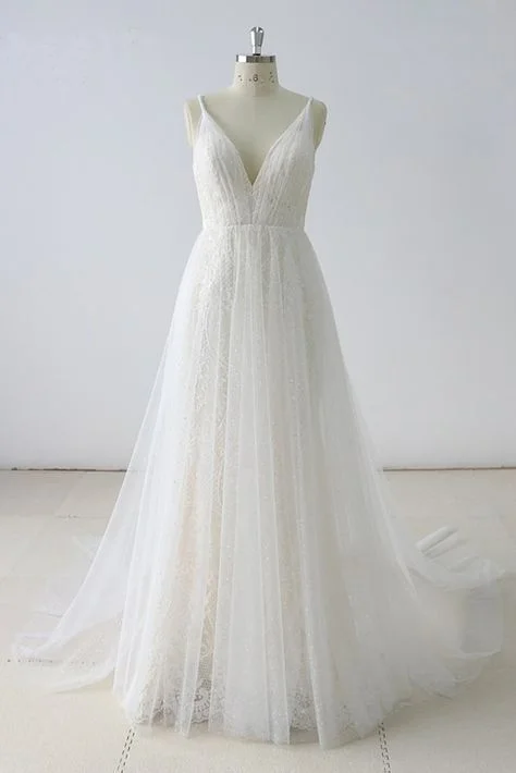 Sporty-chic women’s apparel for active lifestyles   Simple White Lace V Neck Long Halter Prom Dresses, Long Wedding Dress cg1754