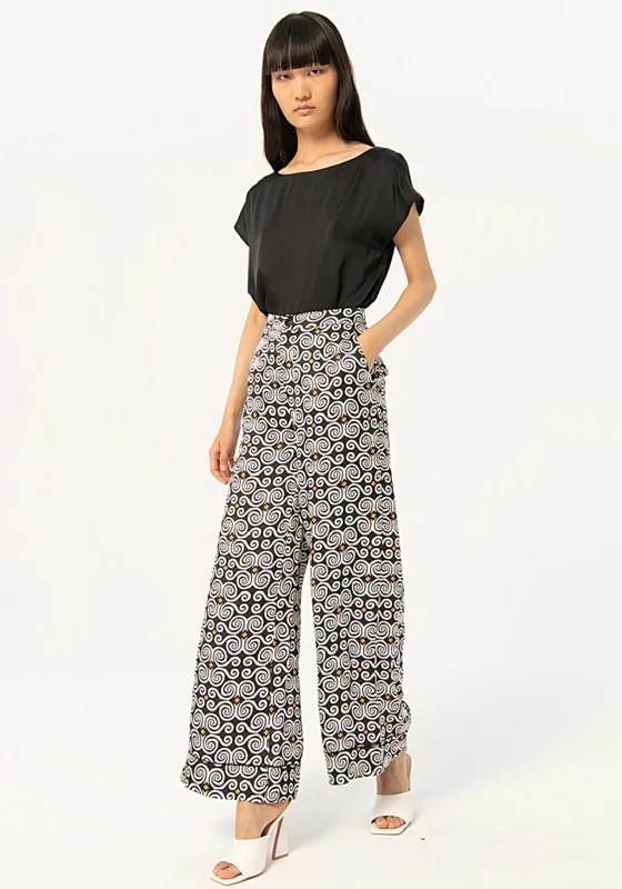 Modern fashion pieces designed for all women Surkana Satin Print Wide Leg Trousers, Black Modern fashion pieces designed for all women Surkana Satin Print Wide Leg Trousers, Black