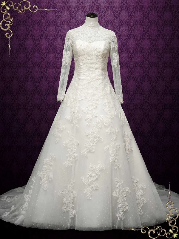 Trendsetting women’s clothing for fashion lovers   Vintage Style Lace Wedding Dress with High Neck CARMELA