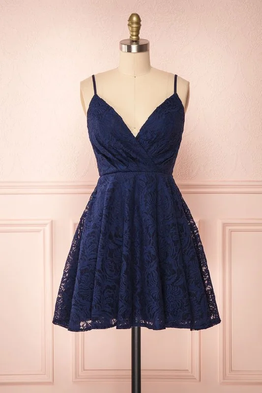 Fashion-forward women’s clothing on a budget   A-line Spaghetti Straps Short Lace Homecoming Dress       cg23731