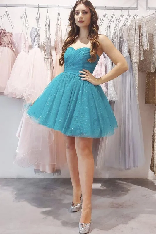 Effortlessly stylish outfits for the modern woman   Blue tulle short A line homecoming dress fashion dress     cg24151