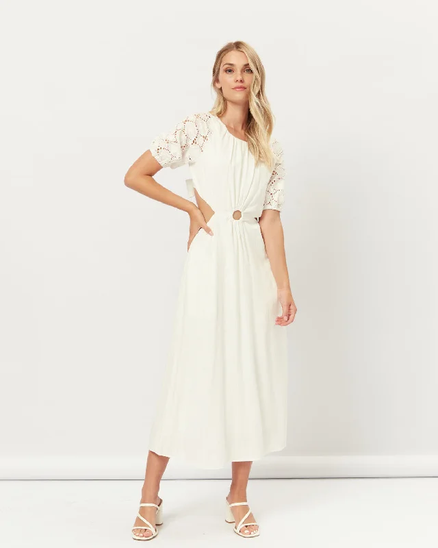 Uncover unique pieces for your perfect wardrobe   Hazel Broderie Puff Sleeves Cut Out Maxi Dress