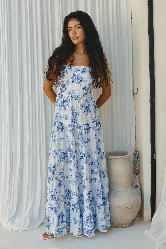 Versatile fashion for every type of woman   Rosette Blue Floral Tiered Maxi Dress