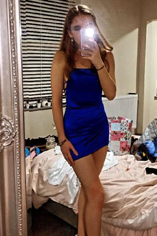 Fashion-forward women’s clothing on a budget   spaghetti straps royal blue/red tight dress for your 2021 homecoming     cg24036