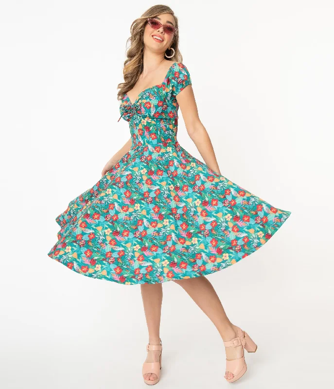 Women’s clothing that fits your personality and style   Teal & Multicolor Tropical Floral Print Preston Swing Dress