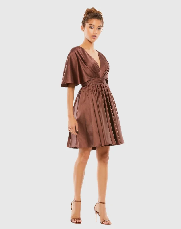 Elegant and comfortable women’s fashion wear   Satin Flowy Cape Sleeve Mini Dress