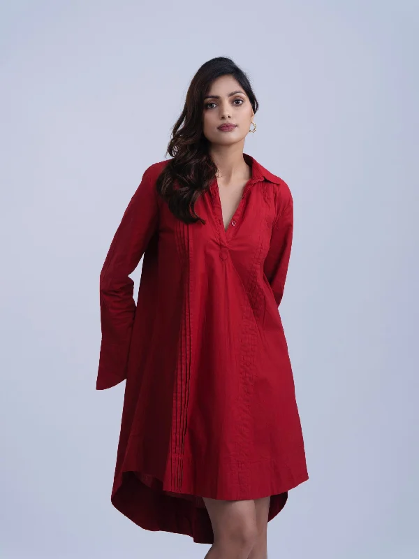 Fashion-forward styles that make a statement   100% Pure Cotton Red shirt dress for Office