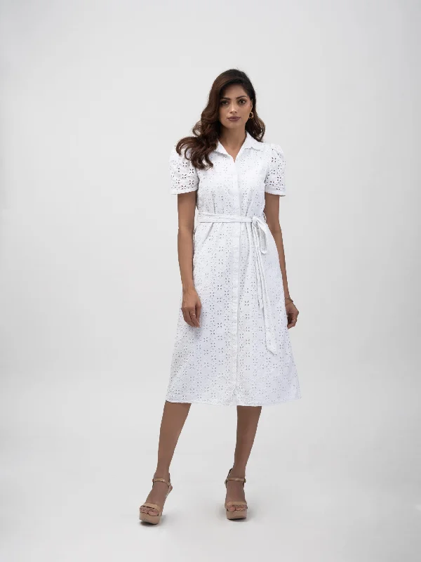 Affordable stylish women’s fashion collection   White 100% Cotton Women's Workwear shirt dress