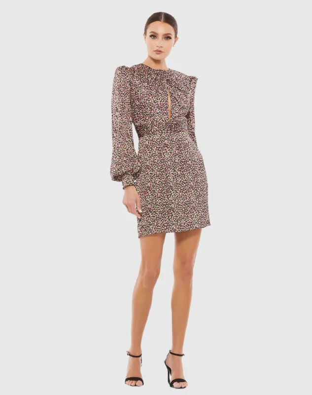 Curated collections for modern, fashionable women   Floral Print Keyhole Long Sleeve Mini Dress