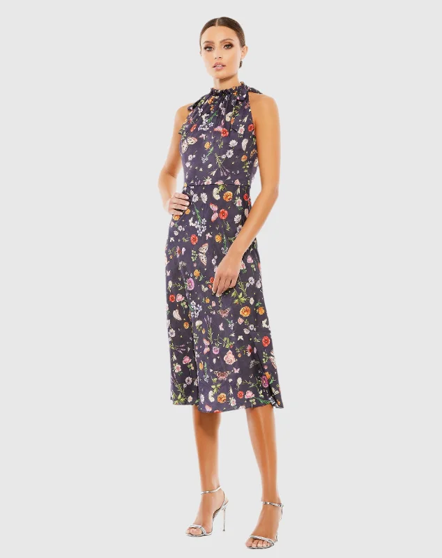 Effortlessly stylish outfits for the modern woman   Floral Print Tie Neck Midi Dress