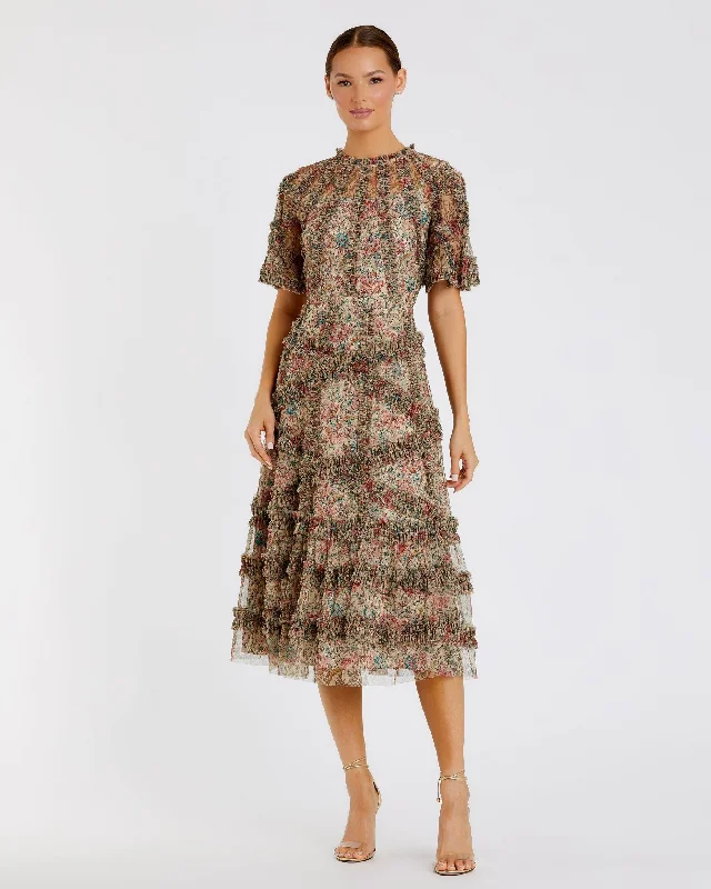 Effortlessly stylish outfits for the modern woman   Floral Flutter Sleeve Mesh Print Dress