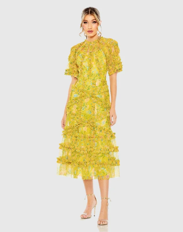 Fashionable, yet affordable women’s apparel   Floral Flutter Sleeve Mesh Print Dress