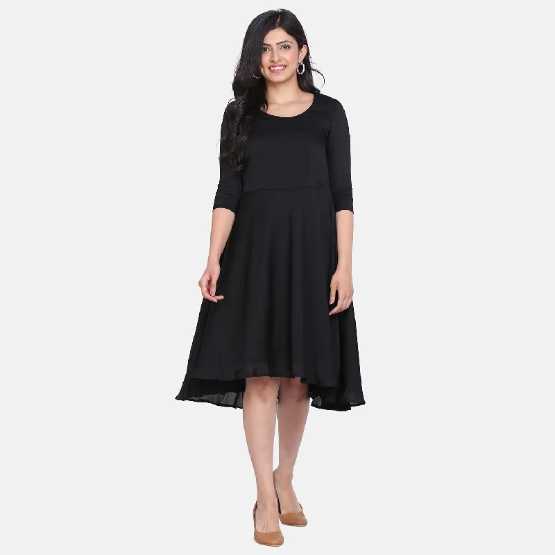 Sustainable fashion for stylish women   Black High Low Fit n Flare Officewear Dress