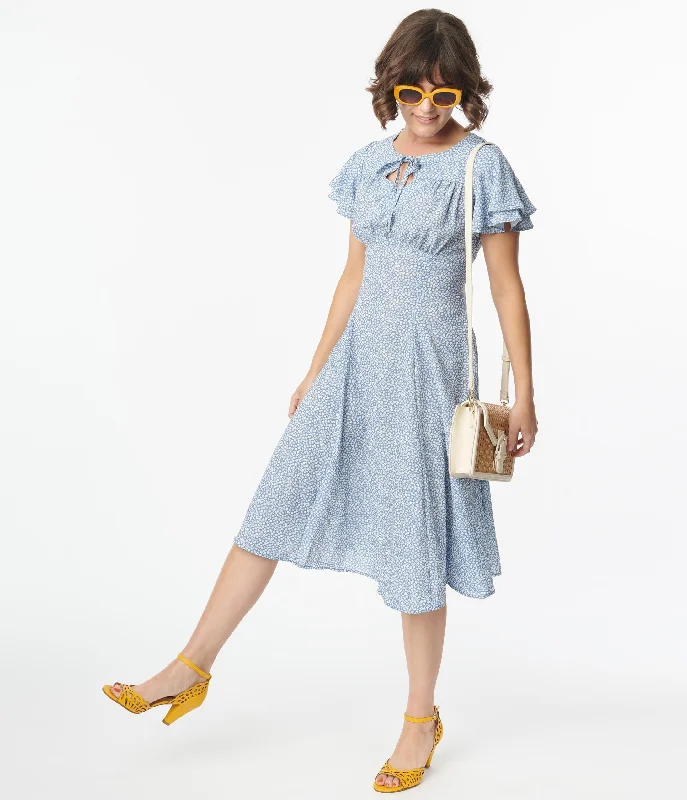 Elevate your look with premium women’s wear   Blue & White Floral Print Lydia Swing Dress