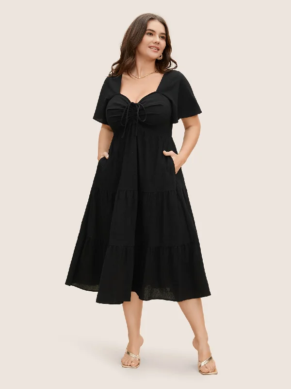 Designer-inspired women’s fashion at affordable prices   Cotton Heart Neckline Drawstring Gathered Midi Dress