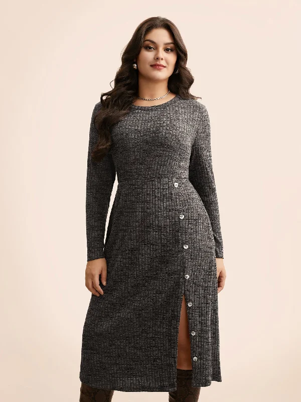 Fashion-forward women’s clothing on a budget   Crew Neck Button Detail Split Hem Dress