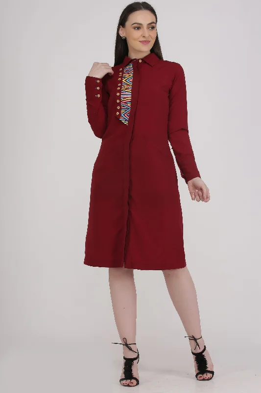Luxurious fabrics and modern designs for women   Patchwork Red Women's Work Shirt Dress