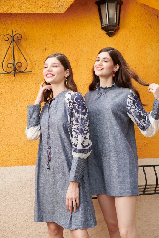 Timeless clothing pieces every woman should own   Classic Floral Hand embroidered Blue Mini Dress
