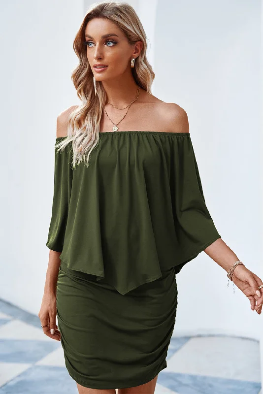 Latest fashion trends for modern women   Full Size Off-Shoulder Layered Dress