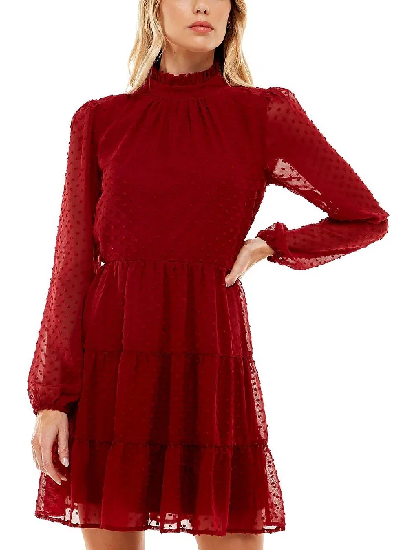 Refresh your wardrobe with high-quality women’s fashion   Juniors Womens Chiffon Clip Dot Fit & Flare Dress