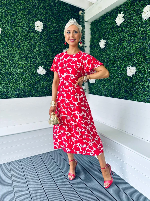 Elevate your look with premium women’s wear   Mariah Angel Sleeve Midi Dress Floral red