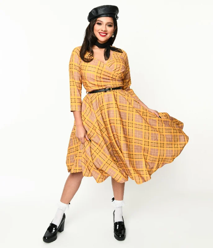 Elegant casual clothing for modern women   Mustard Yellow Plaid Kacee Swing Dress