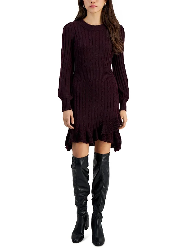 Casual yet chic women’s outfits for work or play   Petites Womens Cable Knit Ruffled Sweaterdress