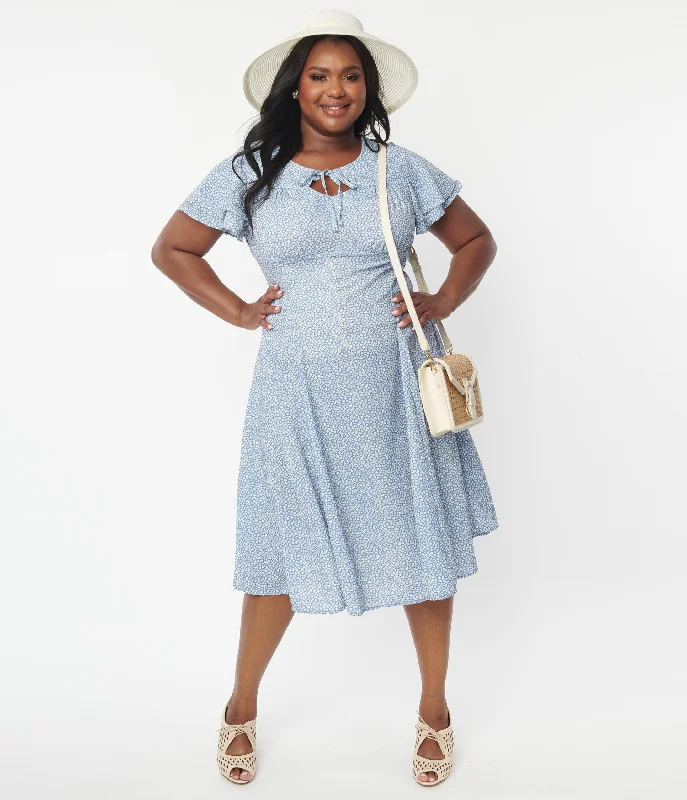 Bold, confident, and stylish women’s clothing   Plus Size Blue & White Floral Print Lydia Swing Dress
