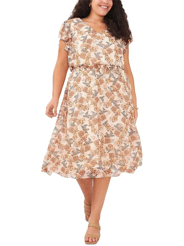 Elegant and comfortable women’s fashion wear   Plus Womens Chiffon Smocked Fit & Flare Dress
