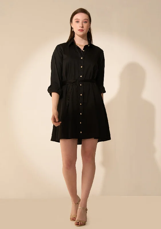 Elevate your style with fashionable women’s clothing   Cotton Black Full sleeves Casual Shirt Dress