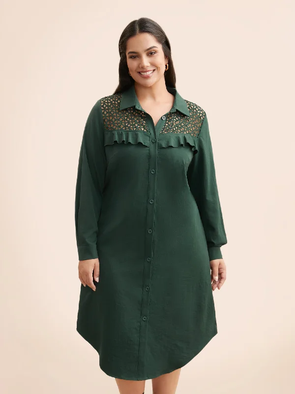 Elevate your look with premium women’s wear   Solid Cut Out Ruffle Trim Arc Hem Dress