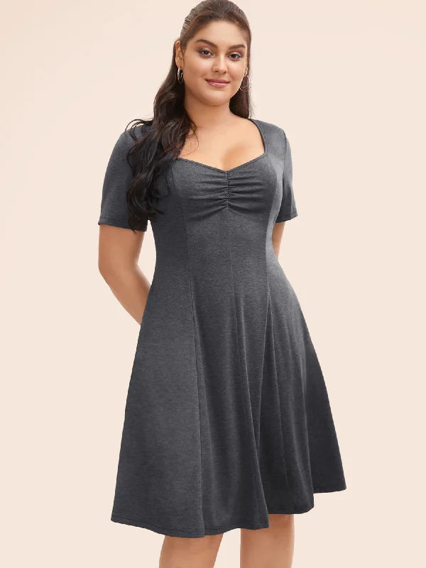 Versatile fashion options for every occasion   Solid Heart Neckline Ruched Dress