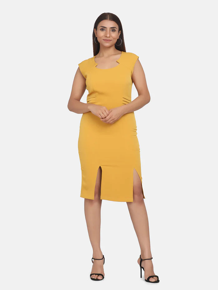 Feminine silhouettes for the modern woman   Stretch Formal Evening Dress - Mustard Yellow
