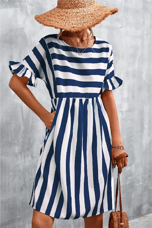 Sleek and sophisticated fashion for modern women   Striped Flounce Sleeve Dress