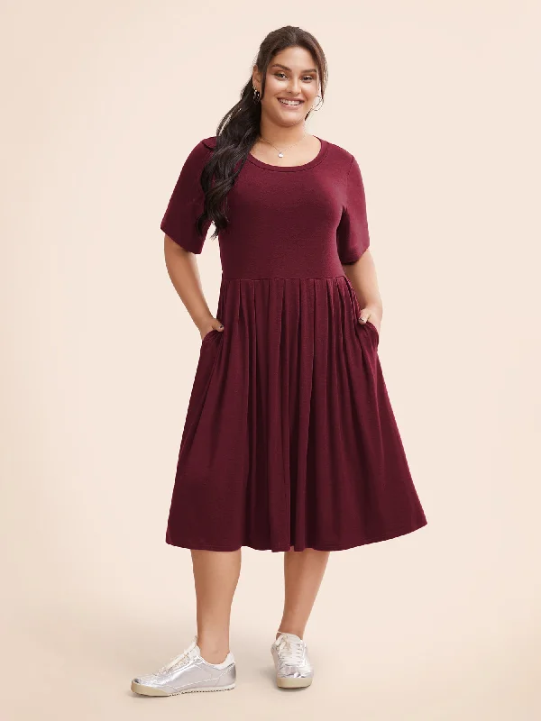 Modern fashion pieces designed for all women   Supersoft Essentials Solid Pleated Round Neck Midi Dress