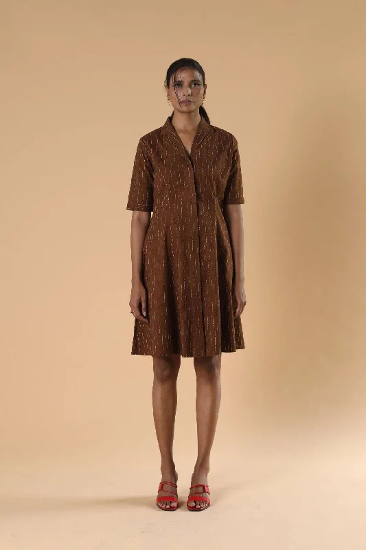 Stylish plus-size clothing for women   Printed Brown Cotton Dress for Women- Qua