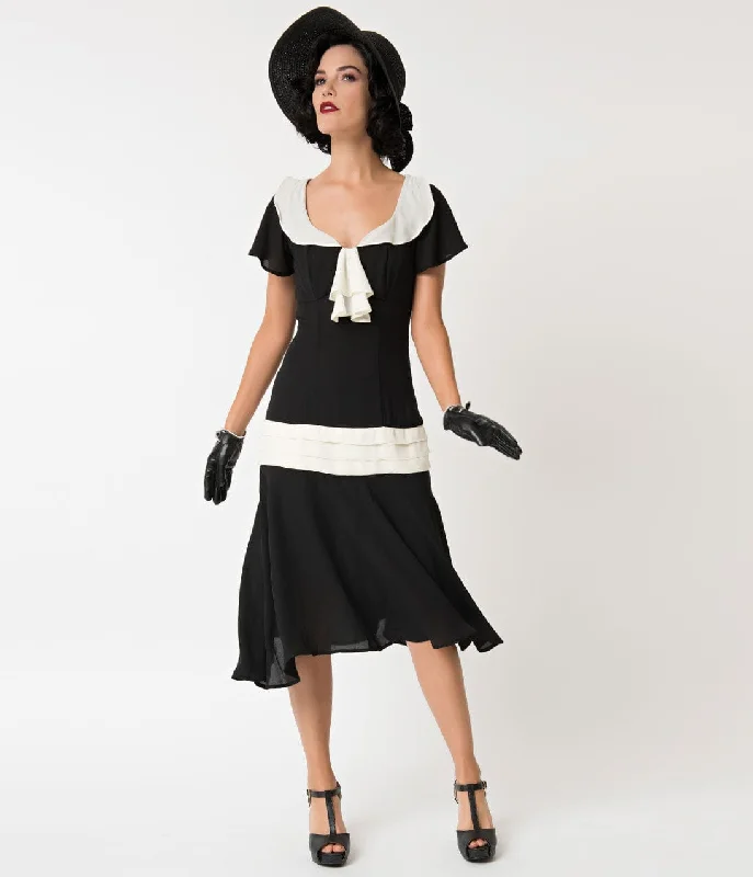 Chic and comfortable clothing for busy women   Unique Vintage 1920s Black & Cream Wilshire Flapper Day Dress