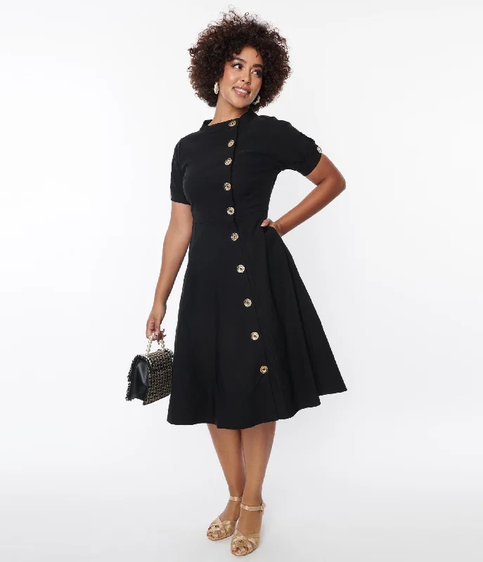 Versatile fashion options for every occasion   Unique Vintage Black Button Swing Dress