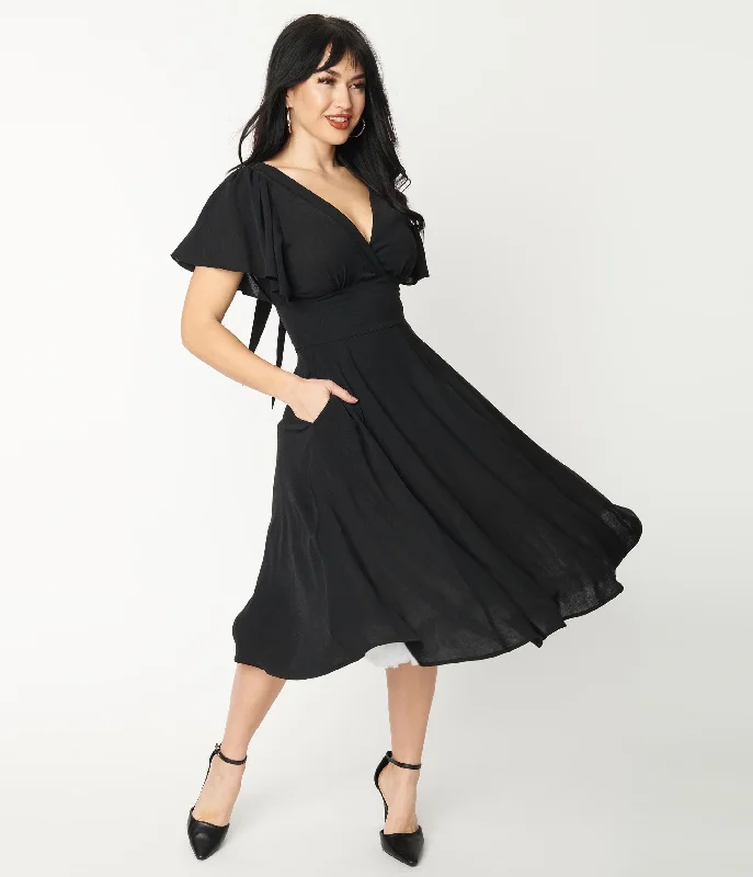 Affordable stylish women’s fashion collection   Unique Vintage 1940s Black Texture Swing Dress