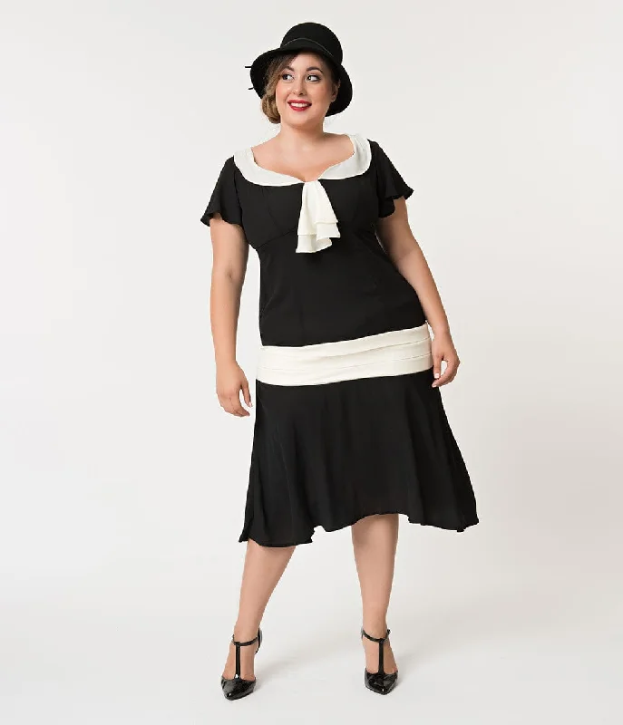 Curated collections for modern, fashionable women   Unique Vintage Plus Size 1920s Black & Cream Wilshire Flapper Day Dress
