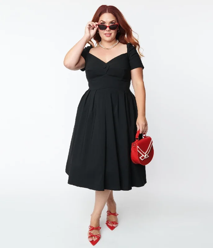 Step up your style with trendy women’s clothing   Unique Vintage Plus Size Black Sweetheart Midge Swing Dress