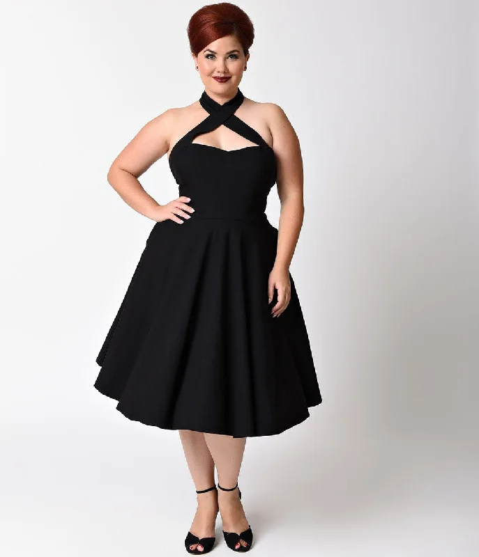 Luxurious fabrics and modern designs for women   Unique Vintage Plus Size Black Criss Cross Halter Rita Flare Dress